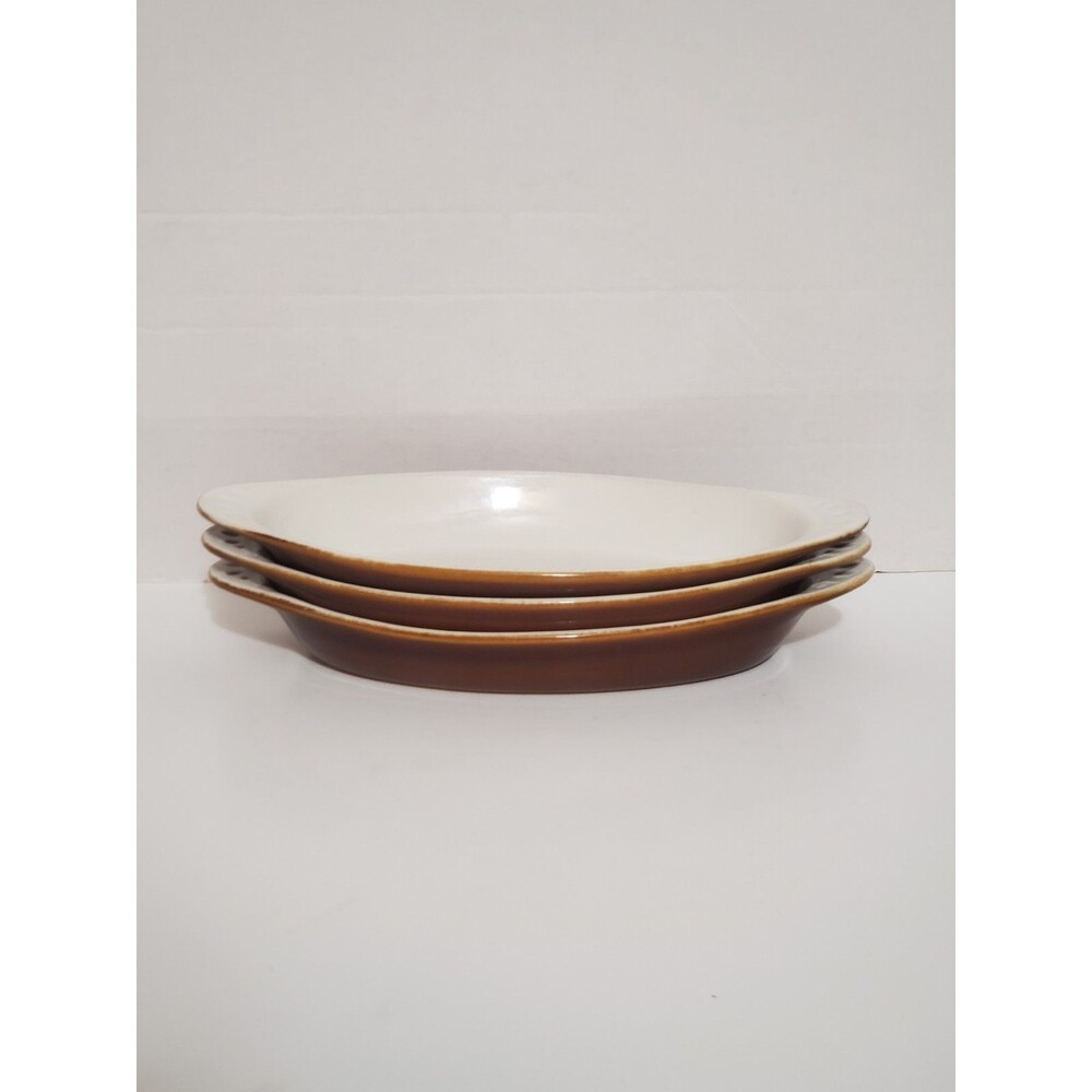 Chefsware USA 75 Brown Au Gratin Oval Baking Dish Set of 3 HF Coors Vtg MCM